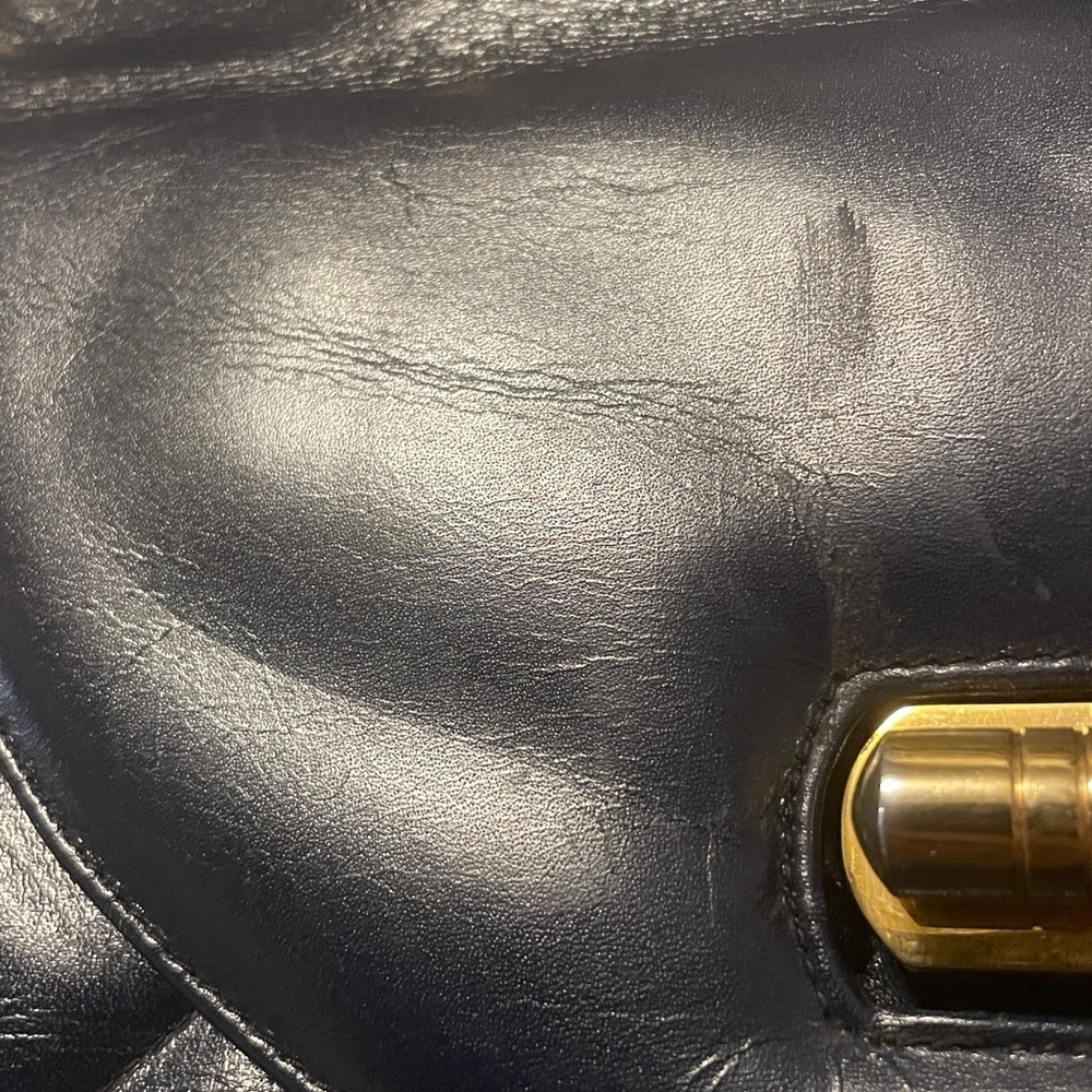 Bellido by Susan Gail Navy Quilted Satchel Gold Metal Notched Handle Hardware - Picture 16 of 17
